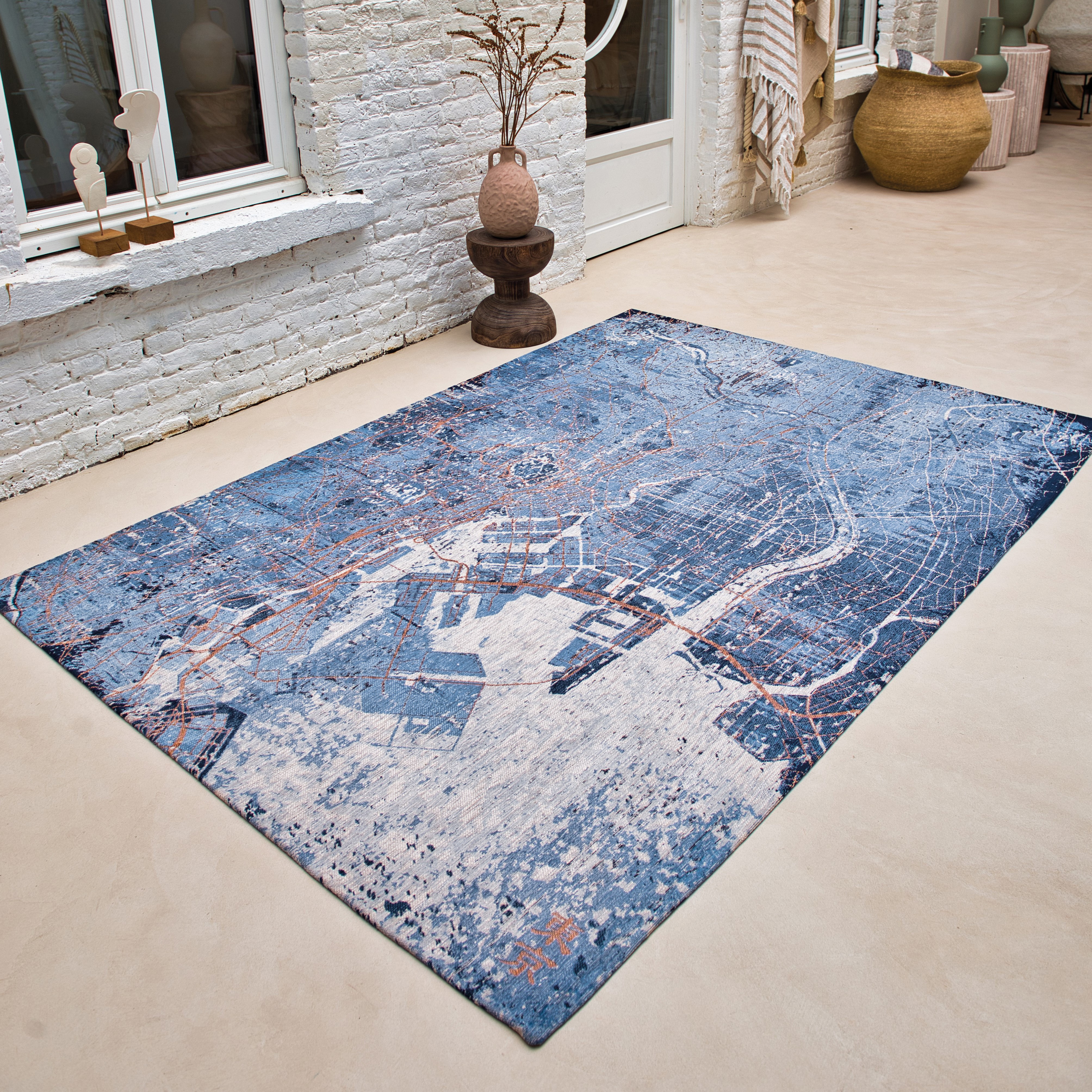 Louis De Poortere Designer Tokyo Rugs In 9314 Conductive Blue